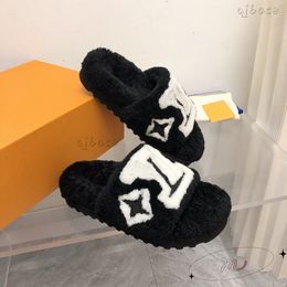 París diseñador marca mujer zapatilla de lana de cordero flores viejas piel de lana diapositivas de felpa sandalias de piel de cordero zapatillas de tacón plano mocasines para el hogar zapatos de lujo