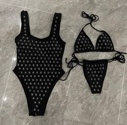 Paris Designer Dames uit één stuk zwempak Diamant-ingelegde high-end Monokini luxe bikini set modemerk badpakken Zwart badmode sexy bodysuits sales s-xl