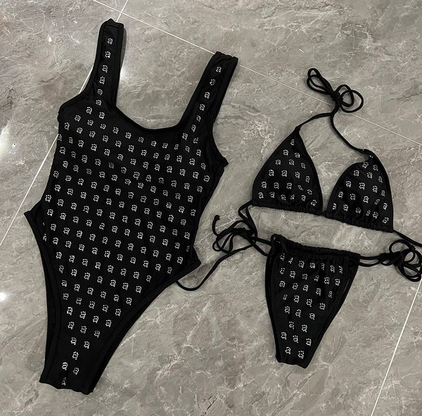 Paris Designer pour femmes de maillot de bain une pièce en une seule pièce en strass de bain monokini haut de gamme Bikini de luxe de luxe de la mode Saisie de bain de la marque Bodys de maillot de bain noir S-XL