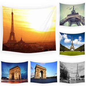 Paris Tour Eiffel Arc De Triomphe Motif Mur Tapis Décoration Fond Tissu Chambre Paysage Architecture Couverture 95x73cm J220804