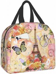 Paris Eiffel Tower Butterfly y FRS Bag Compact Bag Bag Reusable Lunch Box Ctainer para mujeres Oficina de la escuela C3E6#