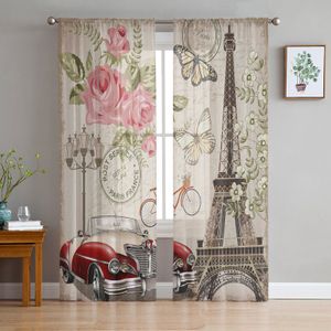 Paris Eiffel Tower Butterfly Bedroom Organza Voile Curtain Window Traitement Rideau en tulle rideaux pour les rideaux transparents du salon