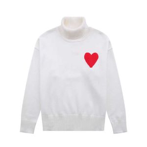 Paris Fashion Designer Amisknitted Pull à col haut brodé Coeur rouge Couleur unie Pull à col roulé pour hommes et femmes Kl2u