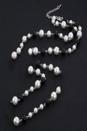 Paris Lady Schmuckhalskette Schwarze weiße Perle Strass Anhänger Halskette E29933905078