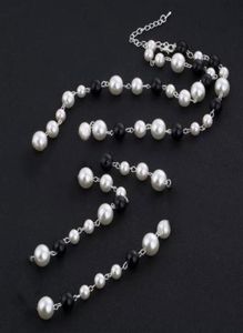Collar de joyería Paris Lady, collar con colgante de diamantes de imitación de perlas blancas y negras E29932968428