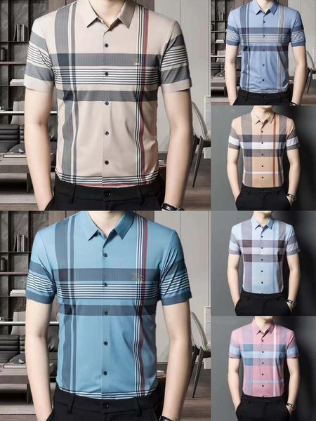 Marca diseñadora masculina clásica bordado a cuadros de alta gama camiseta casual de negocios tendencia a la moda femenina camiseta a cuadros de secado a cuadros