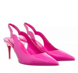 Paris chaussures rouges femme sandale talons hauts Hot Chick Sling 70mm pompes en cuir verni noir bout pointu été cool chaussures robe de mariée avec boîte