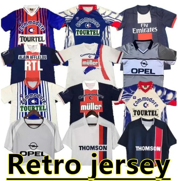 Paris Retro Soccer Jerseys Maillots de Football Shirt Paris 91 92 93 94 95 96 97 98 99 00 01 02 03 12 13 17 18 Vintage Uniforme Okocha Pauleta Weah Cavani di Maria Ronaldinho 8