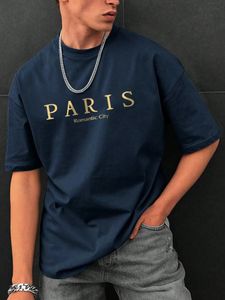Paris Romantic City Letter Graphic Imprimer Tees Men Tshirt Summer Vêtements Coton Coton Oversize Tshirt Street Soft Tops 240425
