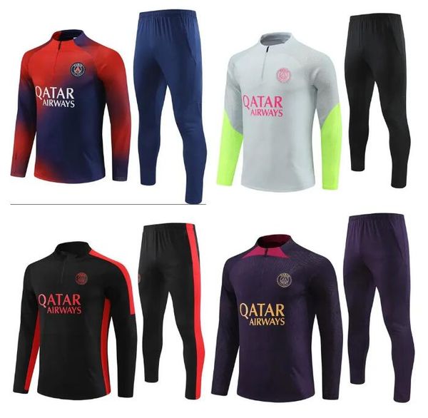 Paris Sportswear 23 24 MBAPPE Enfants et Hommes 23/24 Chemise d'entraînement Maillot de Football à Manches Longues Uniforme Ensemble Garçon Adulte