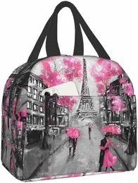 Parijs Straat Eiffeltoren Roze Bloemen Lunchtassen voor Vrouwen Jongen Meisje Herbruikbare Geïsoleerde Lunchbox Geschikt Reizen Werk Strand m9l7#
