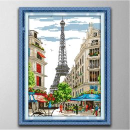 Paris Street Scene Home Decor Schilderijen, Handgemaakte Cross Stitch Craft Gereedschappen Borduurwerk Handelsets geteld Afdrukken op Canvas DMC 14CT / 11CT