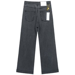 Paris style motif de vague d'eau lavé pantalon en denim évasé jean hommes femmes lâche décontracté haute rue pantalon large bas 24ss 0311