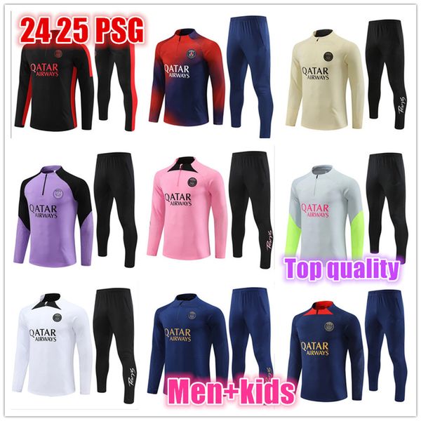 Paris Survêtement 23 24 25 MBAPPE enfants et hommes psgEs costume d'entraînement à manches longues football maillot de football kit uniforme chandal adultes garçons fan joueur version sweat-shirt