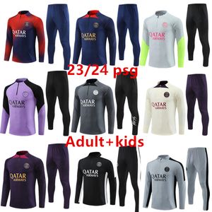 Paris trainingspak 23/24 MBAPPE kinderen en heren 2023-2024 psgs trainingspak lange mouw Voetbal voetbal Jersey kit uniform chandal volwassen jongens FAN PLAYER VERSIE