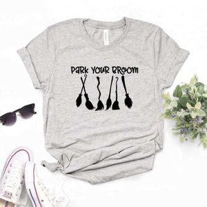 Park Your Broom Witch Camiseta Fiesta Imprimir Mujeres Camisetas Casual Divertido para Lady Yong