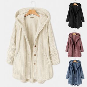 Parkas à capuche pour femme, veste à simple boutonnage, ample, décontractée, en peluche, à manches longues, nouvelle collection automne et hiver 2021