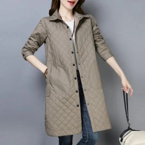 Parkas 2023 Nouveau automne léger en coton veste en coton femme coréenne femme coréenne femme femelle grande taille longue fine monte