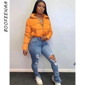 Parkas Boofeenaa Veste bouffante recadrée Down Parkas 2023 Fashion Winter Clothes Femmes Chauds Bubble Coats Orange Black Outwear C85FZ52