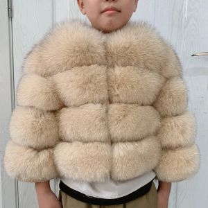 Parkas Children's Real Fox Fur Veste à fourrure avec garniture: confortable et élégant pour les garçons et les filles 46 ans