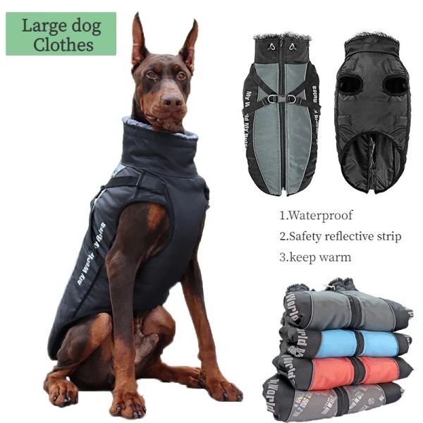 Parkas Vêtements pour grands chiens imperméable Big Dog Veste Veste d'automne Hiver Collier de fourrure de fourrure chaude pour chiens pour chien pour bulldog français Wilma chien