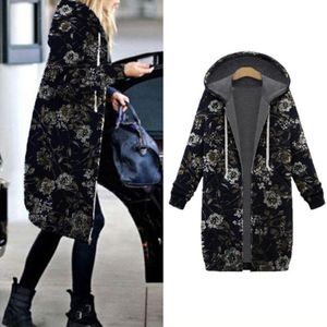 Parkas mode print jas jas vrouwen winter warme capuchon floral rits rits katoenen blend jas dames lange jasjes jassen parka's