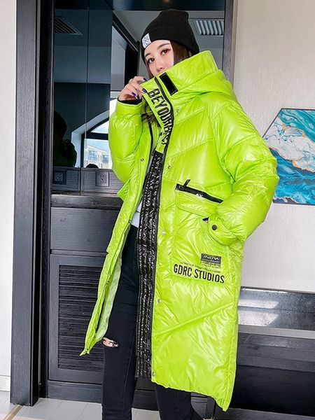 Parkas KBAT-abrigo de plumas para mujer, Parka larga, chaqueta de nieve cálida para invierno, chaqueta acolchada negra con capucha gruesa informal, ropa de calle brillante 2022