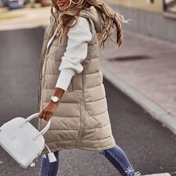 Parkas Dames Hiver Chaud Grande Taille Gilets À Capuche Long Coton Vers Le Bas Manteau Femmes Gilet Mince Cardigan Fermeture Éclair Matelassé Doudoune 5XL