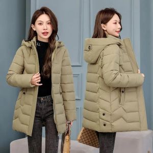Parkas Long Slim Winter Ladies CottonPadded Jacket Warm 2023 Nieuwe Winter Outerwear Hat Detachable Down Coat Women Parkas groot formaat top