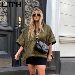 Parkas Ltph Streetwear Femmes Parkas Vintage Armée Verrette Green à manches courtes Argyle matelassé Veste Light Fashion Extérieur 2021 AUTOMNE NOUVEAU