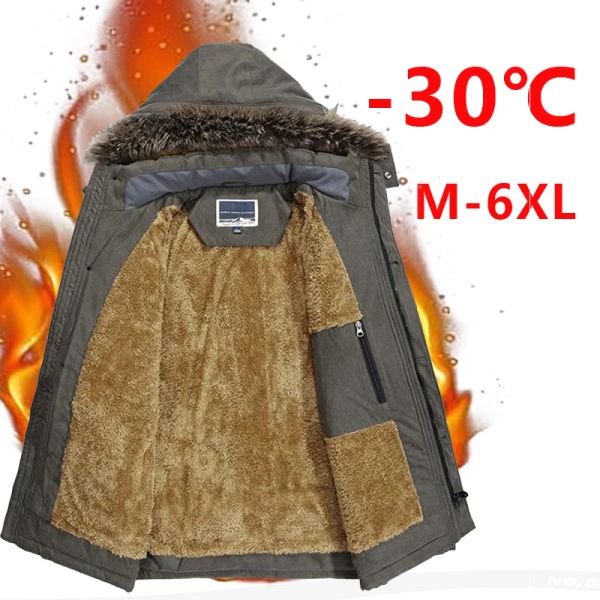 Parka's Heren Winterjas Katoen gewatteerde warme jas Militaire man Fleece met capuchon Dikke lange uitloper zakelijke windjack overjas 6XL