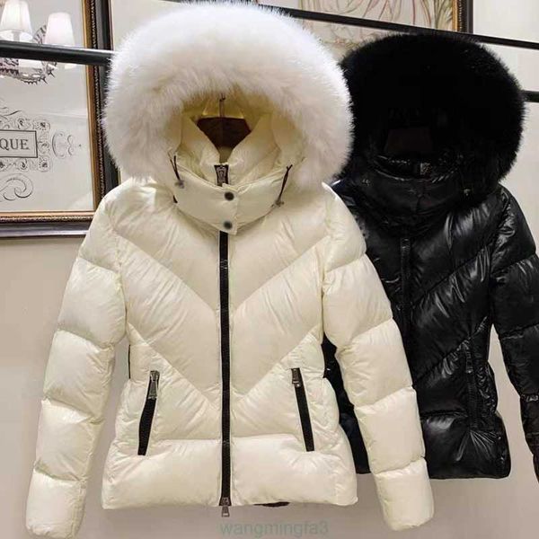 Parkas Mengkou Dun 2023 nouveau manteau en duvet d'oie blanche avec grand col en fourrure épaissi pour femmes, manteau de loisirs Slim Fit