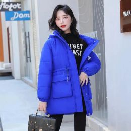 Parkas New Korean Down Jacket Winter Women's Coat 2022 Midle Longled Coton Coton Totwear Témoises Témoises Warmas Bleu Loose Blanc noir