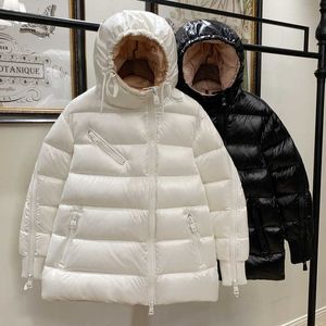 Parkas nueva cremallera oblicua marca de moda francesa pluma rey ganso blanco mujer tipo capullo chaqueta gruesa suelta