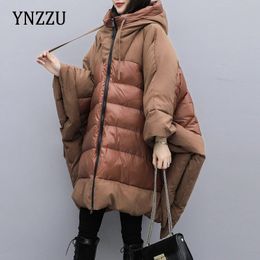 Parkas nouveau hiver femmes à capuche doudoune épais ample marron manches chauve-souris manteau longue surdimensionné femme chaud grande taille INKEO 1O252