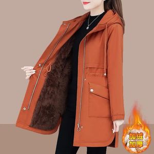 Parkas new2021 dames parka's modejas elegante winter midden lange katoenen jas plus fluwelen verdiking van capuchon kraag