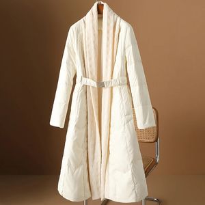Parkas blanc cassé petite écharpe parfumée col longue doudoune pour femmes hiver Style européen manteau 231110