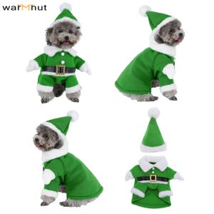 Parkas Warmhut Christmas Elf Dog Cat -kostuum met hoed grappige huisdier kerst winter fleece jas kleren outfit kleding s m l xl maat