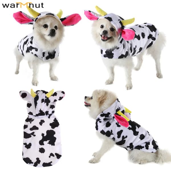 Parkas Warmhut Cow Dog Gat Trajes Pet Halloween Vestido de cosplay de navidad sudadera con capucha divertida ropa para perros de cachorros Cats S M L XL