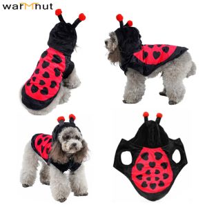 Parkas Warmhut Nieuwe Ladybug Dog Costuums Pet Halloween Cosplay Hoodies Schattige Ladybird Cat Costume Animal Fleece Warm Outfits Kleding