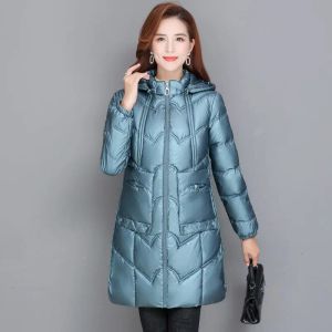 Parkas dames gevoerde jassen herfst winter capuchoned bovenkleding 2023 losse xl6xl omlaag katoenen jas middenlengte dikke jas vrouw