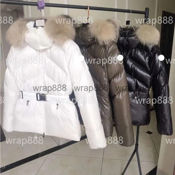 Parkas Chaqueta de plumón de invierno para mujer con cuello de piel auténtica, diseñador de ropa de mujer a la moda, ropa de marca, top con capucha gruesa,