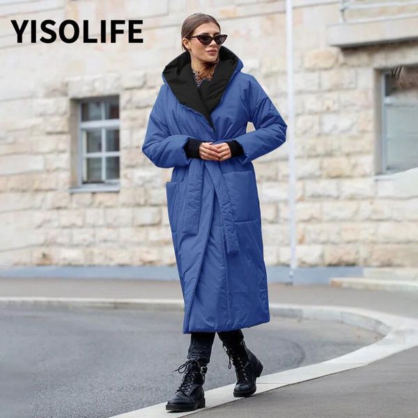 Parkas Femme Hiver Manteaux Et Vestes Élégants Grande Poche Veste Rembourrée À Capuche Simplicité Ceinture Longue Vêtements En Coton Pour Femme Cadeau D'hiver