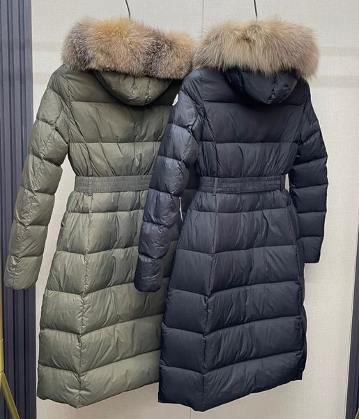 Parkas Womens Down Jacket Designer Vestes d'hiver Longtes couches Real Raccoon Coil Cold Parkas de mode chaude avec Belt Lady Cotton Coat Out