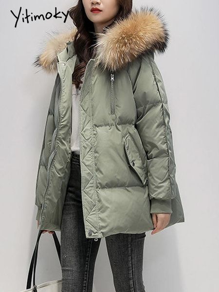 Parkas Yitimoky manteau vert femmes automne hiver veste 2022 mode coréenne surdimensionné Parkas avec un col de fourrure capuche noir doudoune