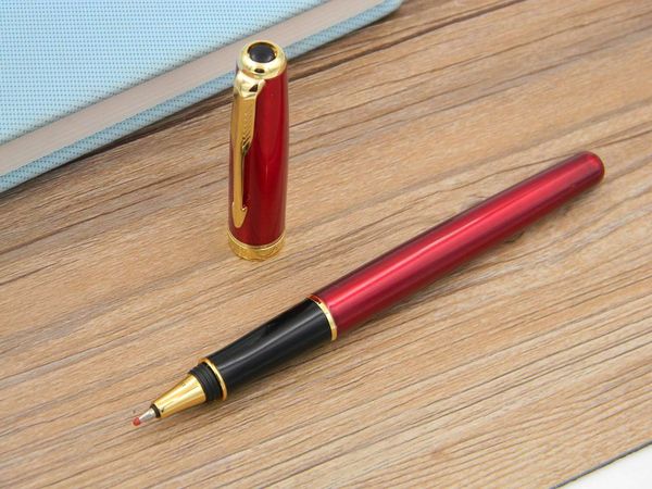 2pc cadeau Business Arrow Clip Hot Red Painting Golden Trim Rollerball Pen