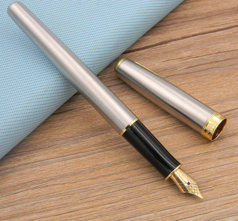 2pc cadeau Business Parker Sonnet Series en acier inoxydable avec stylo plume à garniture dorée