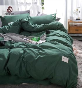 Parkshin conjunto de ropa de cama verde oscuro decoración textiles para el hogar lino cama de algodón colchoneta plana almohada de almohada para adultos double nordic doble4902924