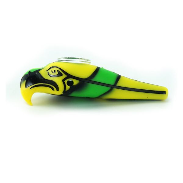 Parrot Eagle Pipas de silicona para fumar Mano Dab Hierba Pipa de tabaco con recipiente de vidrio Silicona Grado FDA al por mayor