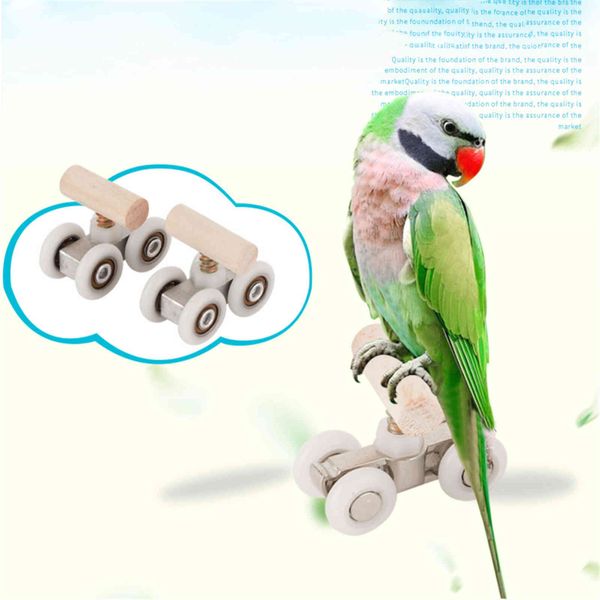 Petit Skateboard pour perroquets, jouets interactifs d'entraînement, patins à roulettes, poulie en bois naturel, jouet pour animaux de compagnie, fourniture d'oiseaux calopsittes